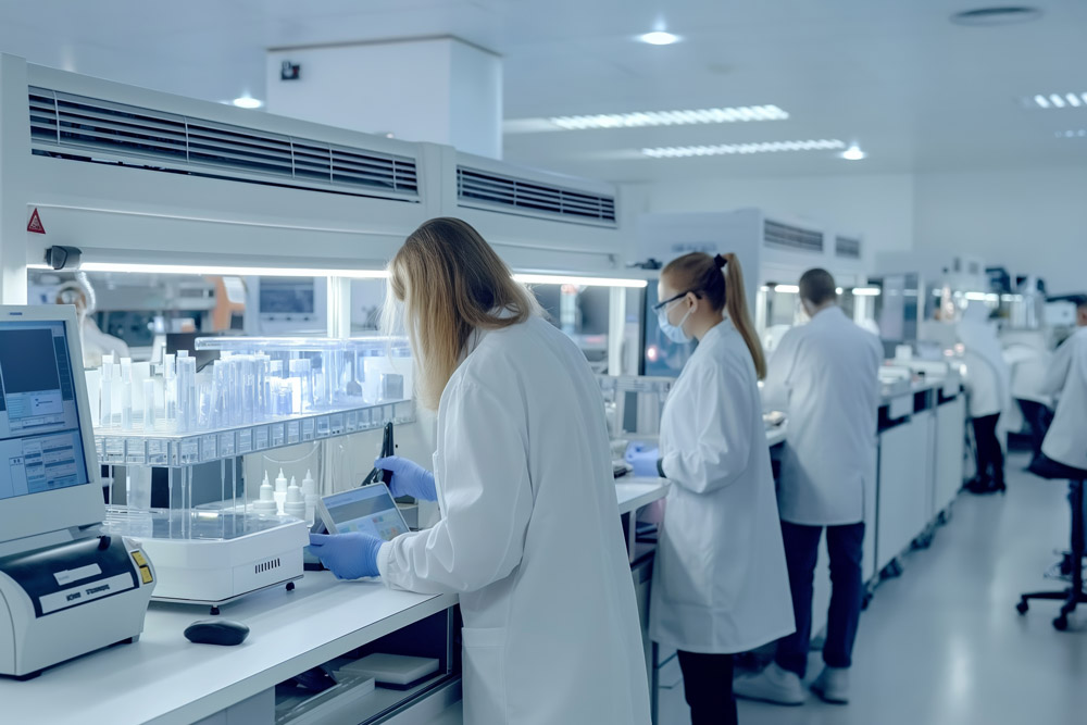 people standing in a lab trialling and testing sustainable packaging solutions